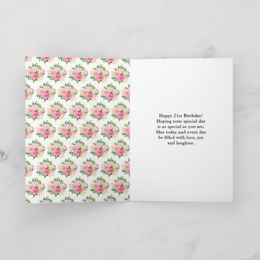 Pink Roses with Foliage Birthday カード (内部)