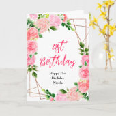 Pink Roses with Foliage Birthday カード (黄色い花)