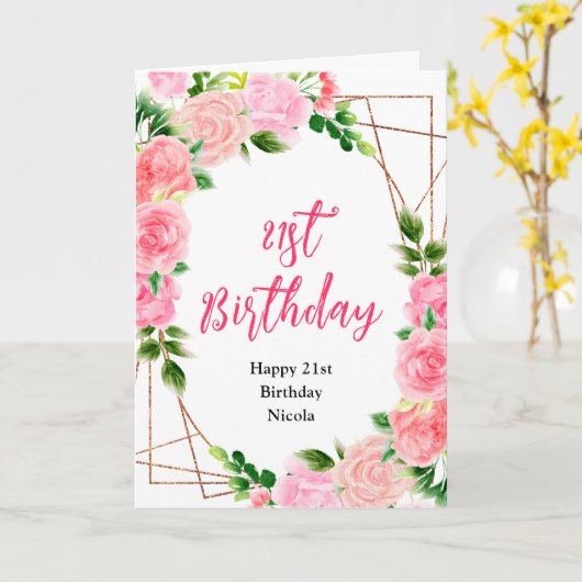 Pink Roses with Foliage Birthday カード (黄色い花)