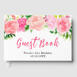 Pink Roses with Foliage Birthday ゲストブック