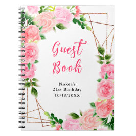 Pink Roses with Foliage Birthday Guest Book ノートブック