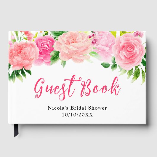 Pink Roses with Foliage Bridal Shower ゲストブック (正面)