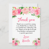 Pink Roses with Foliage Bridal Shower サンキューカード (正面)