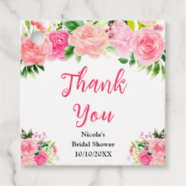 Pink Roses with Foliage Bridal Shower フェイバータグ