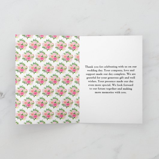 Pink Roses with Foliage Wedding サンキューカード (内部)