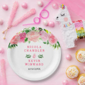 Pink Roses with Foliage Wedding ペーパープレート (パーティー)