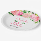Pink Roses with Foliage Wedding ペーパープレート (アングル)