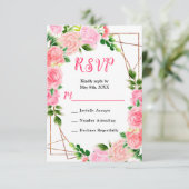 Pink Roses with Foliage Wedding 出欠カード (スタンド正面)