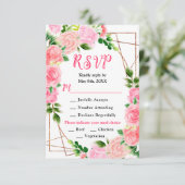 Pink Roses with Foliage Wedding 出欠カード (スタンド正面)