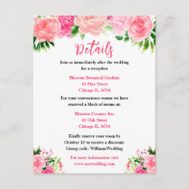 Pink Roses with Foliage Wedding Details エンクロージャーカード