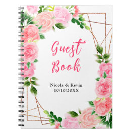 Pink Roses with Foliage Wedding Guest Book ノートブック