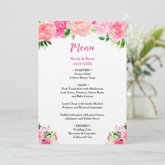 Pink Roses with Foliage Wedding Menu メニュー (スタンド正面)