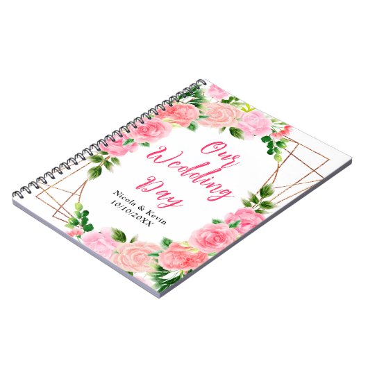 Pink Roses with Foliage Wedding Planner ノートブック (左側)