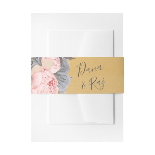 Pink Roses with Grey & Gold Wedding  招待状ベリーバンド (正面例)