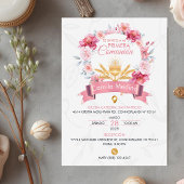 Pink Roses Wreath with Chalice First Communion 招待状