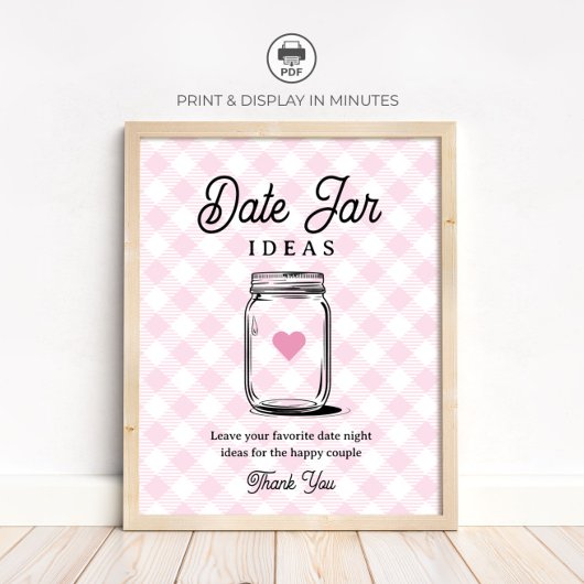 Pink Rustic Date Jar Ideas Sign for Bridal Shower ポスター