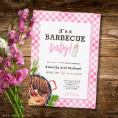 Pink Rustic Gingham Barbecue Baby Shower 招待状