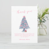 Pink Rustic Winter Bow Christmas Tree Baby Shower サンキューカード (スタンド正面)