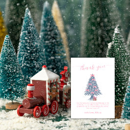 Pink Rustic Winter Bow Christmas Tree Baby Shower サンキューカード