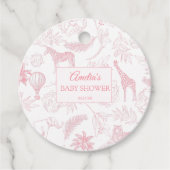 Pink Safari Jungle Animals Baby Shower Favor フェイバータグ (正面)