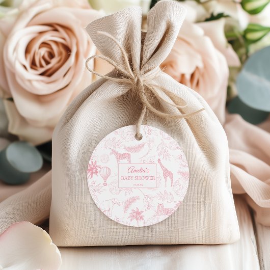 Pink Safari Jungle Animals Baby Shower Favor フェイバータグ