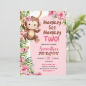 Pink Safari Monkey See Monkey Two 2nd Birthday 招待状 (スタンド正面)