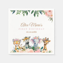 Pink Safari Theme Birthday Party スタンダードカクテルナプキン