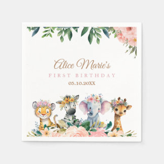 Pink Safari Theme Birthday Party スタンダードカクテルナプキン