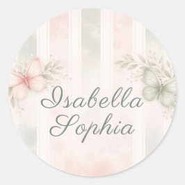 Pink Sage Butterfly Baby in Bloom Watercolor ラウンドシール