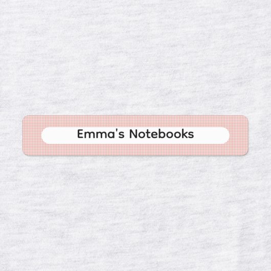 Pink & Sage Green Gingham Checker Custom Name  ラベル (デザイン1)