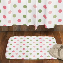 Pink & Sage Green Polka Dot バスマット