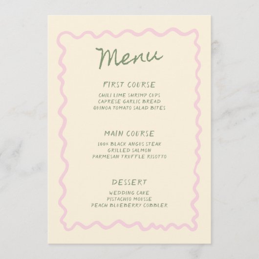 Pink Sage Whimsical Handwritten Menu メニュー (正面)