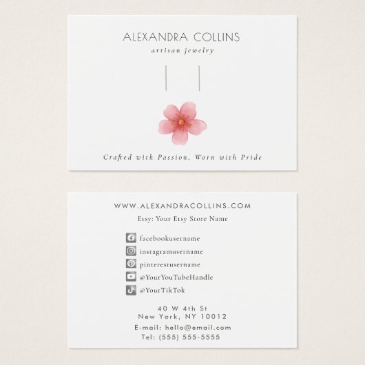 Pink Sakura Blossom Floral Hair Clip Display Card (正面&裏面)