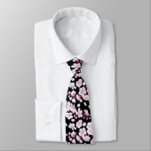 Pink Sakura Floral Cherry Pattern Modern Black ネクタイ (タイ)