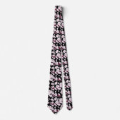 Pink Sakura Floral Cherry Pattern Modern Black ネクタイ (正面)