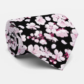 Pink Sakura Floral Cherry Pattern Modern Black ネクタイ (ロール)