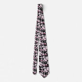 Pink Sakura Floral Cherry Pattern Modern Black ネクタイ (裏面)
