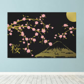 Pink Sakura Gold Black Japanese Screen Poster キャンバスプリント (インサイチュ (ウッドフロア))
