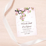 Pink Sakura Japanese Cherry Blossoms Wedding  招待状<br><div class="desc">Beautiful Cherry blossom flowers and falling petals against a blush pink background and your wedding details written in modern typography. The invitation can be easily customized for your event by adding your event details, font style, font size & color and wording of your choice by clicking on the 'Personalize this...</div>