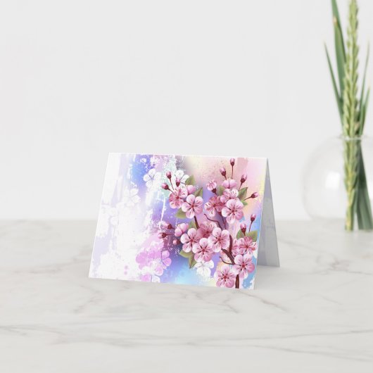 Pink Sakura on Painting Background サンキューカード (正面)
