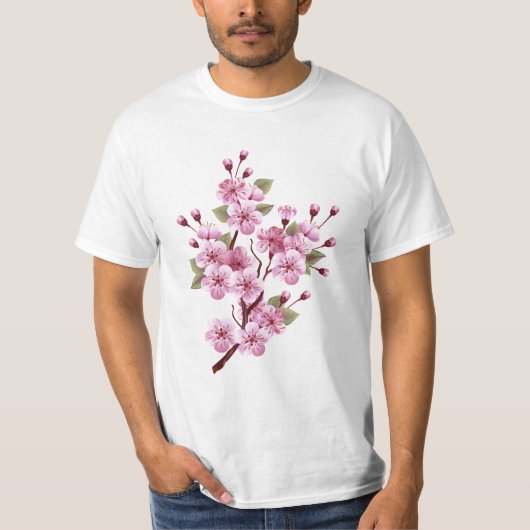 Pink Sakura on Painting Background Tシャツ (正面)