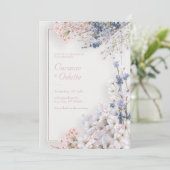 Pink Sakura Romantic Minimalist Frame Wedding 招待状 (スタンド正面)
