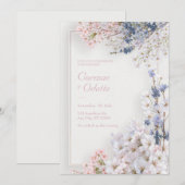Pink Sakura Romantic Minimalist Frame Wedding 招待状 (正面/裏面)