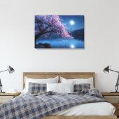 Pink Sakura Tree & Full Moon Night Canvas Print キャンバスプリント (インサイチュ (寝室))