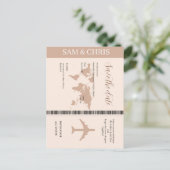 Pink Salmon Boarding Pass World Map Travel ポストカード (スタンド正面)