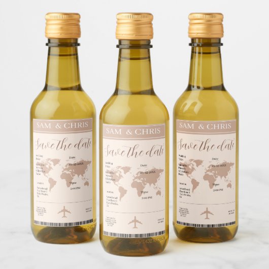 Pink Salmon Boarding Pass World Map Travel ワインラベル (ボトル)