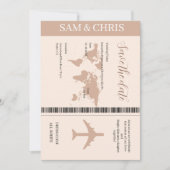 Pink Salmon Boarding Pass World Map Travel 招待状 (正面)