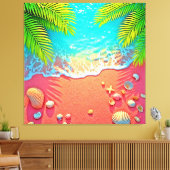 Pink Sand Beach Paradise Design キャンバスプリント (インサイチュ (リビング))