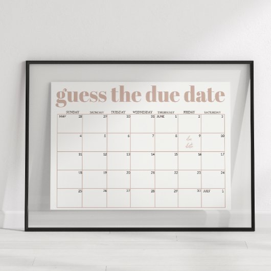 Pink Sandstone Typography Baby Shower Guess Date ポスター