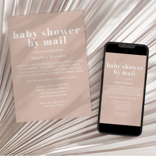 Pink Sandstone Typography By Mail Baby Shower 招待状